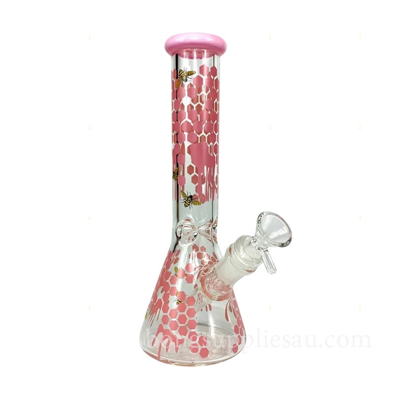 Modern Pink Honeycomb Beaker Glass Bong